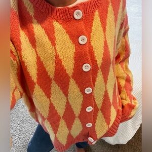 Vintage light pink and yellow retro sweater.